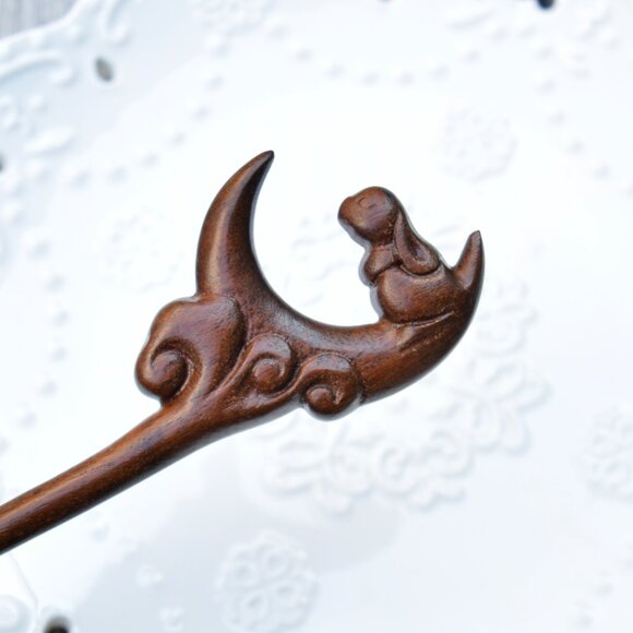 Moon Rabbit Wood Hair Stick - Chinese Hairpin - Picture 6 of 6